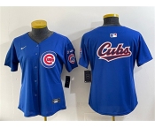 Women's Chicago Cubs Team Big Logo Royal 'Ryne Sandberg Tribute' Vapor Limited V3 Stitched Baseball Jersey