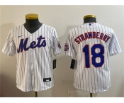 Youth Chicago Cubs #18 Darryl Strawberry White Cool Base Stitched Baseball Jersey