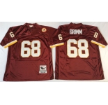 Mitchell and Ness Washington Redskins #68 Russ Grimm Red With 50TH Patch Authentic Throwback Football Jersey