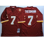Mitchell and Ness Washington Redskins #7 Joe Theismann Red With 50TH Patch Authentic Throwback Football Jersey