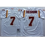 Mitchell and Ness Washington Redskins #7 Joe Theismann White With 50TH Patch Authentic Throwback Football Jersey