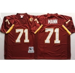 Mitchell and Ness Washington Redskins #71 Charles Mann Red With 50TH Patch Authentic Throwback Football Jersey