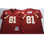 Mitchell and Ness Washington Redskins #81 Art Monk Red With 50TH Patch Authentic Throwback Football Jersey