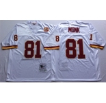 Mitchell and Ness Washington Redskins #81 Art Monk White With 50TH Patch Authentic Throwback Football Jersey