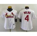 Women's St Louis Cardinals #4 Yadier Molina White Stitched MLB Cool Base Nike Jersey