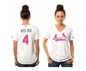 Women's St.Louis Cardinals #4 Yadier Molina White Mother's Day Cool Base Stitched MLB Jersey