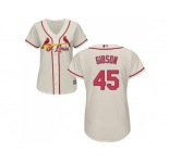 Women's St.Louis Cardinals #45 Bob Gibson Cream Alternate Stitched MLB Jersey