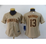 Women's Padres #13 Manny Machado Brown Strip 2020 Baseball Cool Base Jersey