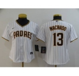 Women's Padres #13 Manny Machado White Strip 2020 Baseball Cool Base Jersey