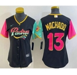 Women's San Diego Padres #13 Manny Machado Black 2022 City Connect Cool Base Stitched Jersey