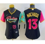 Women's San Diego Padres #13 Manny Machado Black Number 2022 City Connect Cool Base Stitched Jersey