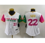 Women's San Diego Padres #22 Juan Soto Number White 2022 City Connect Cool Base Stitched Jersey
