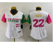 Women's San Diego Padres #22 Juan Soto Number White 2022 City Connect Cool Base Stitched Jersey