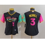 Women's San Diego Padres #3 Jackson Merrill Black Player Number Fashion Baseball Jersey