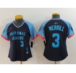 Women's San Diego Padres #3 Jackson Merrill Number Navy 2024 All Star Limited Stitched Jersey
