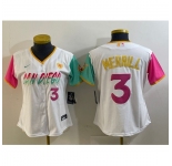 Women's San Diego Padres #3 Jackson Merrill Number White Heart 2024 City Connect Cool Base Stitched Jersey