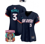 Women's  San Diego Padres #3 Jackson Merrill Obsidian 2026 City Connect Stadium Limited Stitched Baseball Jersey