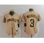 Women's San Diego Padres #3 Jackson Merrill Tan NEW 2023 Cool Base Stitched Jersey