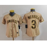 Women's San Diego Padres #3 Jackson Merrill Tan NEW 2023 Cool Base Stitched Jerseys