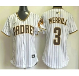 Women's San Diego Padres #3 Jackson Merrill White Pinstripe Limited Stitched Jersey
