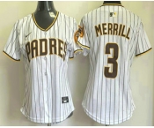 Women's San Diego Padres #3 Jackson Merrill White Pinstripe Limited Stitched Jersey