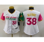 Women's San Diego Padres #38 Jorge Alfaro Number White 2022 City Connect Cool Base Stitched Jersey