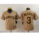 Youth San Diego Padres #3 Jackson Merrill Tan 2023 Cool Base Stitched Jersey