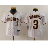 Youth San Diego Padres #3 Jackson Merrill White 2023 Cool Base Stitched Jerseys