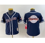 Youth San Diego Padres Team Big Logo Navy Throwback With Patch Stitched Baseball Jersey