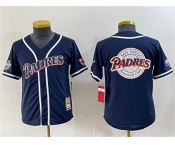 Youth San Diego Padres Team Big Logo Navy Throwback With Patch Stitched Baseball Jersey
