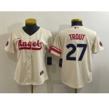 Women's Los Angeles Angels #27 Mike Trout Cream 2022 City Connect Cool Base Stitched Jersey