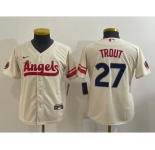 Youth Los Angeles Angels #27 Mike Trout Cream 2022 City Connect Cool Base Stitched Jersey