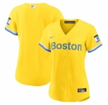 Women's Boston Red Sox Blank Nike Gold-Light Blue 2021 City Connect Replica Jersey