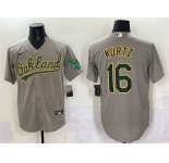 Men's Oakland Athletics #16 Nick Kurtz Grey Cool Base Stitched Baseball Jersey