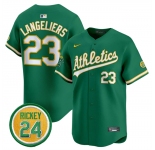 Men's Oakland Athletics #23 Shea Langeliers Green 2024 Limited With Rickey Henderson Patch Stitched Jersey