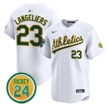 Men's Oakland Athletics #23 Shea Langeliers White 2024 Home Limited With Rickey Henderson Patch Stitched Jersey
