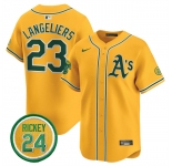 Men's Oakland Athletics #23 Shea Langeliers Yellow 2024 Limited With Rickey Henderson Patch Stitched Jersey