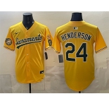 Men's Oakland Athletics #24 Rickey Henderson 2026 Yellow Alternate Sacramento Celebrating 125 Years Vapor Limited Stitched Baseball Jersey