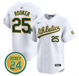 Men's Oakland Athletics #25 Brent Rooker White 2024 Home Limited With Rickey Henderson Patch Stitched Jersey