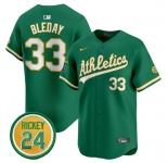 Men's Oakland Athletics #33 JJ Bleday Green 2024 Limited With Rickey Henderson Patch Stitched Jersey