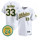Men's Oakland Athletics #33 JJ Bleday White 2024 Home Limited With Rickey Henderson Patch Stitched Jersey