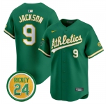 Men's Oakland Athletics #9 Reggie Jackson Green 2024 Limited With Rickey Henderson Patch Stitched Jersey