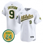 Men's Oakland Athletics #9 Reggie Jackson White 2024 Home Limited With Rickey Henderson Patch Stitched Jersey