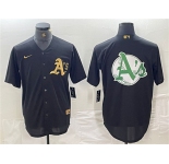 Mens Oakland Athletics Black Gold Team Big Logo Cool Base Stitched Baseball Jersey