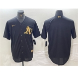 Men's Oakland Athletics Blank Black Gold Cool Base Stitched Baseball Jersey