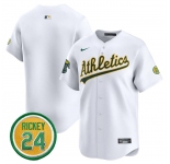 Men's Oakland Athletics Blank White 2024 Home Limited With Rickey Henderson Patch Stitched Jersey