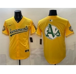 Mens Oakland Athletics Team Big Logo 2026 Yellow Alternate Sacramento Celebrating 125 Years Vapor Limited Stitched Baseball Jerseys