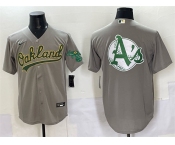 Men's Oakland Athletics Team Big Logo Grey Cool Base Stitched Baseball Jersey