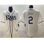 Men's Tampa Bay Rays #2 Yandy Díaz White Cool Base Stitched Baseball Jersey