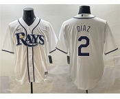 Men's Tampa Bay Rays #2 Yandy Díaz White Cool Base Stitched Baseball Jersey